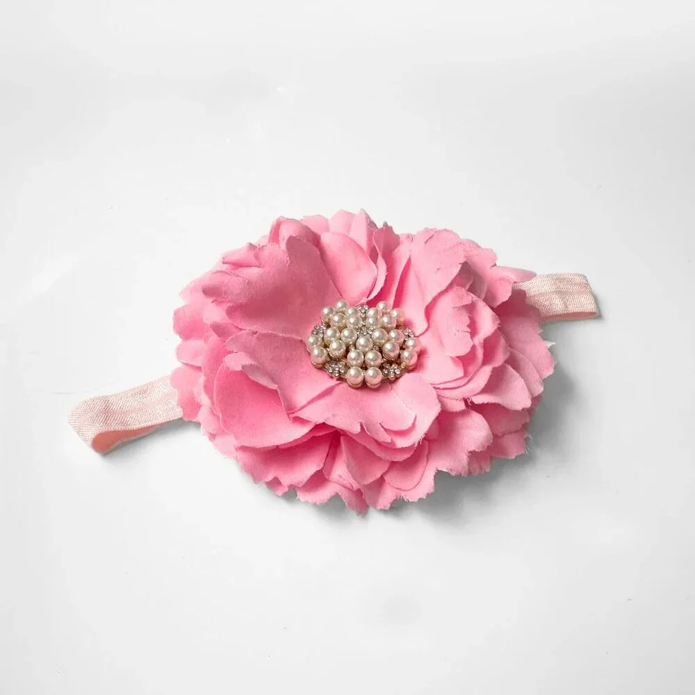 NWT Pretty Vintage Inspired Girls Headband Hair Floral Beaded Bubble Gum Pink OS